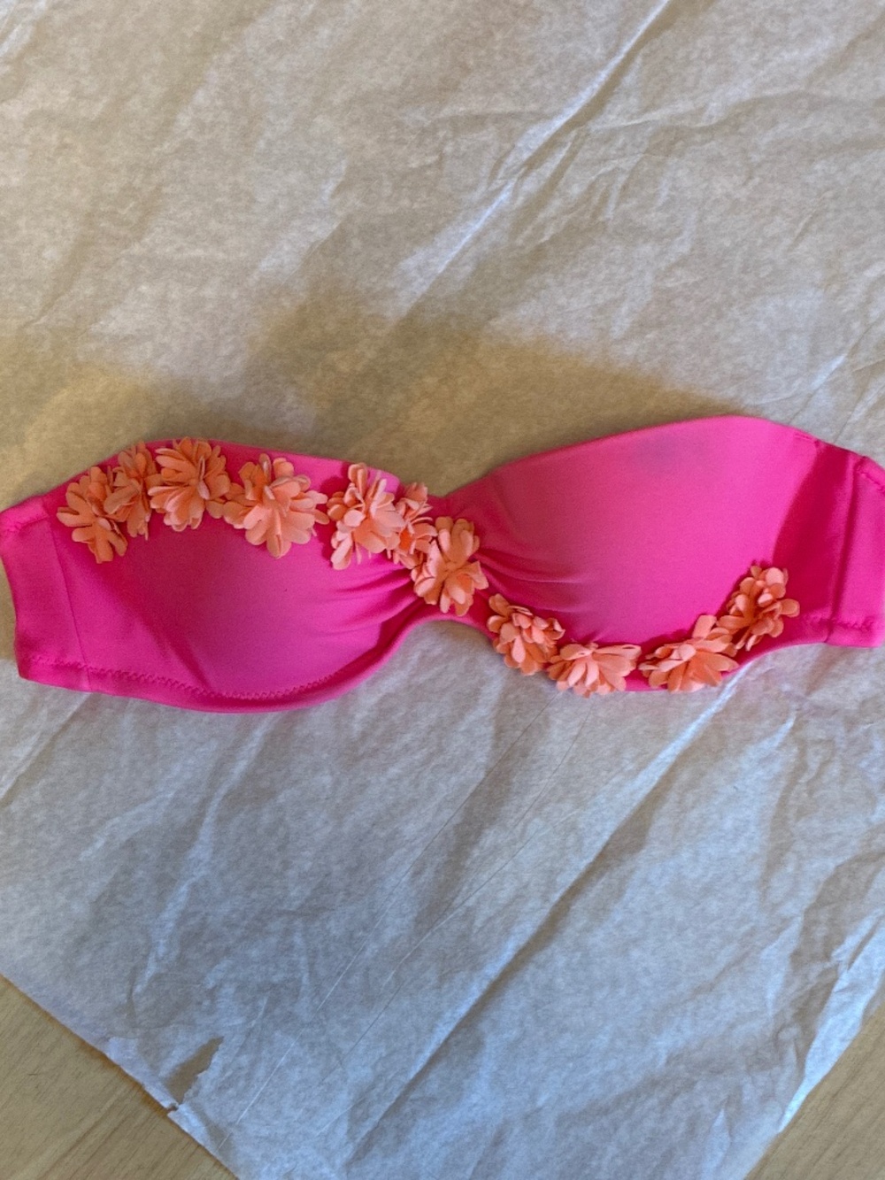 Victoria’s Secret Pink with Peach Flowers 32B Underwire Bathing suit Bikini Top